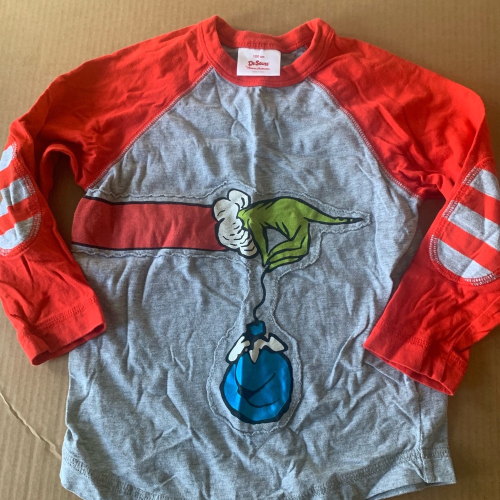 Hanna Andersson grinch Dr. Seuss Kids Red and Gray Long Sleeve Shirt 100 4 HTF